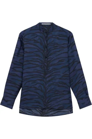Stella McCartney Blouses & Shirts, Dames, Blauw, S, Navy Tiger Print Zijden Blouse