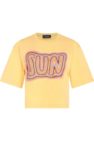Sportmax Tops, Dames, Geel, L, Katoen, Geel Print T-Shirt