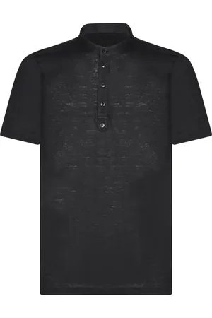 LARDINI Tops, Heren, Zwart, S, Linnen, Linnen Serafino Polo Shirt