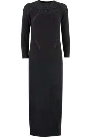 ERMANNO SCERVINO Kleedjes, Dames, Zwart, S, Wol, Gebloemde kanten jurk met lange mouwen