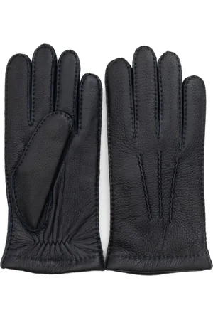 Restelli Guanti Accessoires, Heren, Blauw, 9 1/2 IN, Leer, Blauwe Cashmere Gevoerde Hertenhandschoenen