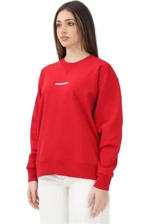 Dsquared2 Sweatshirts & Hoodies, Dames, Rood, XS, Rode sweater met ronde hals en wit logo