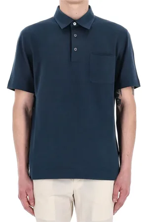 Ermenegildo Zegna Tops, Heren, Blauw, M, Katoen, Blauw Katoenen Poloshirt met Moeder van Parel Knopen