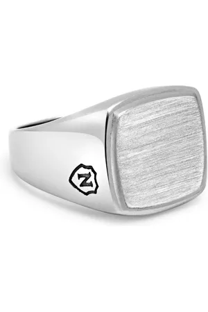 Nialaya Accessoires, Heren, Grijs, 64 MM, Zilveren zegelring met geborsteld staal