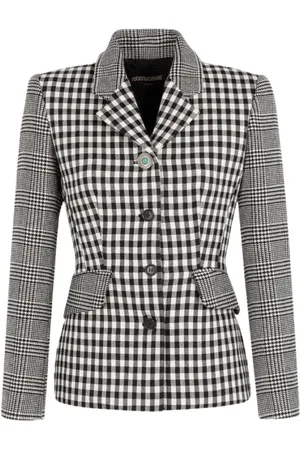 Roberto Cavalli Jassen, Dames, Zwart, S, Wol, Slim Fit Blazer met Reverskraag