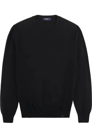 FAY Truien, Heren, Zwart, M, Wol, Merino wollen trui met contrasterende patches