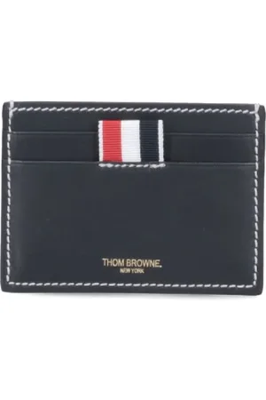 Thom Browne Accessoires, Heren, Blauw, ONE Size, Leer, Rwb Tab Stitch leren kaarthouder