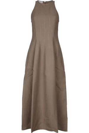 Brunello Cucinelli Kleedjes, Dames, Bruin, L, Linnen, Linnen Structuurjurk