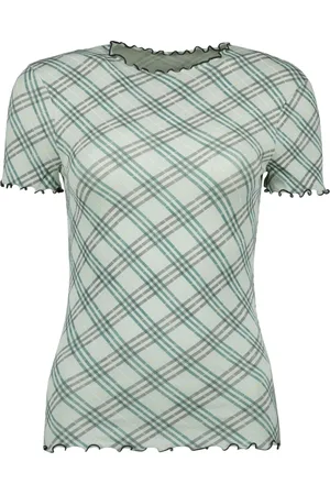 Burberry Tops, Dames, Groen, S, Katoen, Groen Geruit Stretch Katoenen T-Shirt