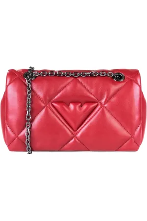 Emporio Armani Tassen, Dames, Rood, ONE Size, Leer, Gewatteerde Eco-leren Tas met Kettingriem