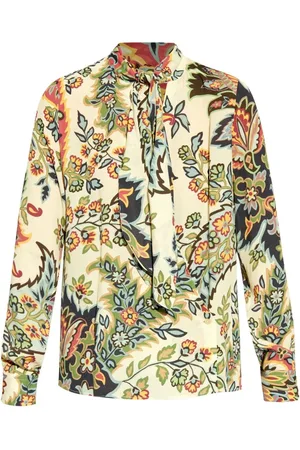 Etro Blouses & Shirts, Dames, Veelkleurig, S, Botanische Print Sjaal Kraag Blouse