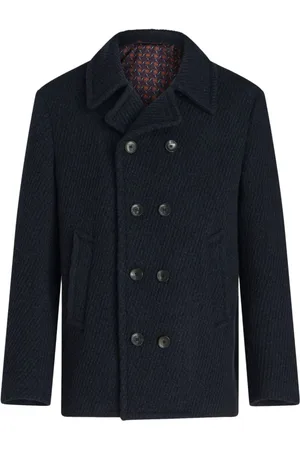Etro Jassen, Heren, Blauw, M, Wol, Korte Pea Coat Jas