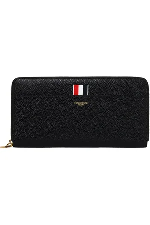 Thom Browne Accessoires, Dames, Zwart, ONE Size, Leer, Zwarte Continental Portemonnee met Tricolore Streep