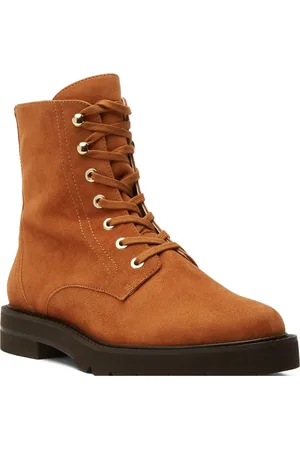 Stuart Weitzman Schoenen, Dames, Bruin, 37 1/2 EU, Lace-Up Combat Bootie Elevate Style