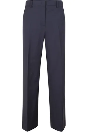 Max Mara Broeken, Dames, Blauw, M, Wol, Visivo Wool Canvas Palazzo Geplooide Broek