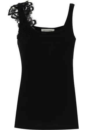 ERMANNO SCERVINO Tops, Dames, Zwart, M, Polyester, Top met bloemenkant applicatie en slanke pasvorm