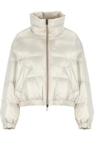 Brunello Cucinelli Jassen, Dames, , XS, Wol, Gewatteerd donsjack met messing details
