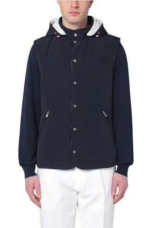 Brunello Cucinelli Jassen, Heren, Blauw, L, Stijlvolle Puffer Vest Jas
