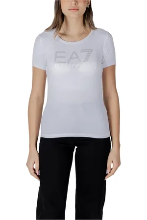 EA7 Tops, Dames, Wit, S, Katoen, Katoenen T-shirt met korte mouwen