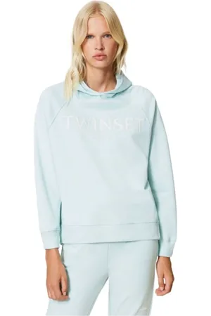 Twin-Set Sweatshirts & Hoodies, Dames, Groen, S, Katoen, Raglan Hoodie van katoen