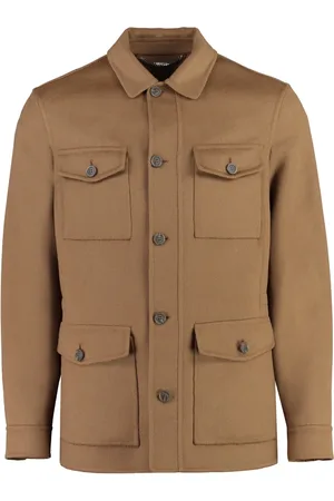 CANALI Jassen, Heren, Bruin, L, Wol, Wollen Blazer met Vier Klepzakken aan de Voorkant