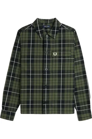 Fred Perry Overhemden, Heren, Groen, S, Katoen, Geruit katoenen overhemd met opgestikte zakken