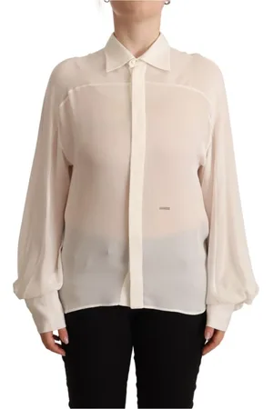 Dsquared2 Blouses & Shirts, Dames, , S, Elegante Gebroken Witte Zijden Blouse met Lange Mouwen