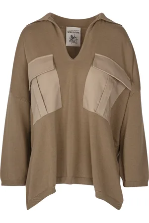 SEMICOUTURE Truien, Dames, Grijs, M, Katoen, Katoenen poloshirt met canvas inzetstukken