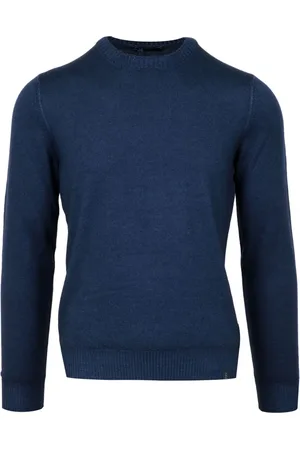 FAY Truien, Heren, Blauw, S, Wol, Blauwe wollen trui met ribdetails