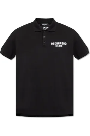 Dsquared2 Tops, Heren, Zwart, L, Katoen, Polo met Velvet Finish Logo