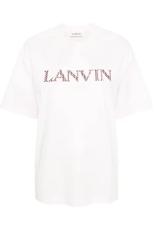 Lanvin Tops, Dames, Roze, M, Katoen, T-shirt met Logo Patches