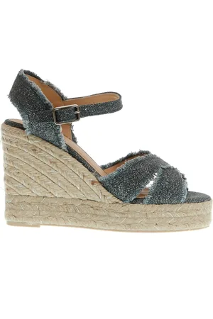 Castaner Schoenen, Dames, Grijs, 37 EU, Grijze Espadrilles met Sleehak, Kruisband van Stof met Lurex