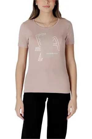 EA7 Tops, Dames, Roze, XL, Katoen, T-shirt met ronde hals