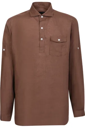 LARDINI Tops, Heren, Bruin, S, Linnen, Bruin Linnen Polo Shirt