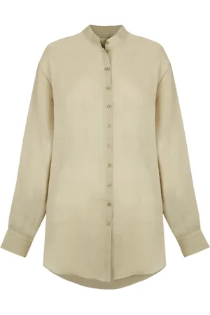 Cortana Blouses & Shirts, Dames, Grijs, M, Lichtgrijze Ramie Overhemd