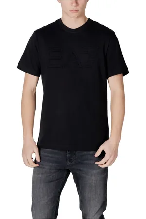 EA7 Tops, Heren, Zwart, XL, Katoen, T-shirt met ronde hals