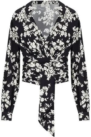 Elisabetta Franchi Blouses & Shirts, Dames, Zwart, M, Bloemen Georgette Shirt met V-Hals