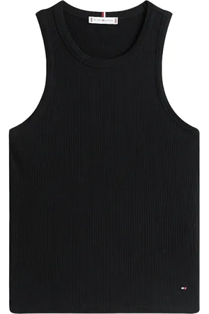 Tommy Hilfiger Tops, Dames, Zwart, XS, Katoen, Geribbelde tanktop met iconisch detail