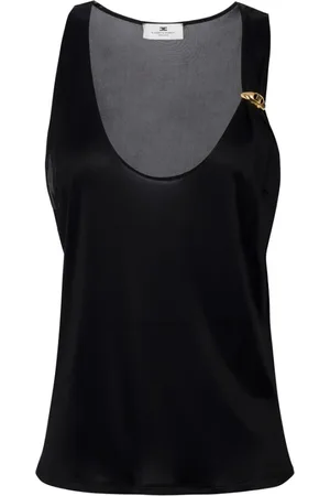 Elisabetta Franchi Tops, Dames, Zwart, S, Glanzende jersey tanktop met juwelenlogo