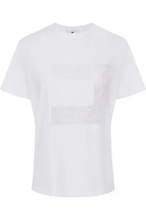 Elisabetta Franchi Tops, Dames, Wit, XS, T-shirt met korte mouwen en bloementhema