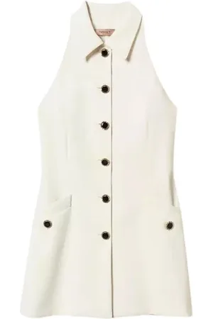 Twin-Set Jassen, Dames, Wit, M, Soepele Crepe Tuniek met Knopen