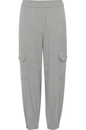 Part Two Broeken, Dames, Grijs, S, Elastische Taillebroek Grijs Melange