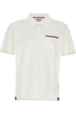 Thom Browne Tops, Heren, Wit, M, Witte Piquet Polo Shirt