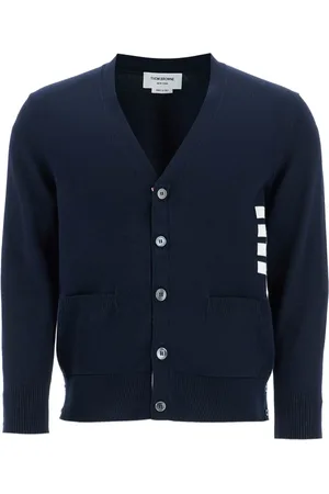 Thom Browne Truien, Heren, Blauw, M, Katoen, 4-Bar Katoenen Cardigan met Tricolor Detail