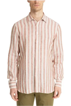 LARDINI Overhemden, Heren, , L, Linnen, Gestreept Multikleur Shirt met Knoopsluiting