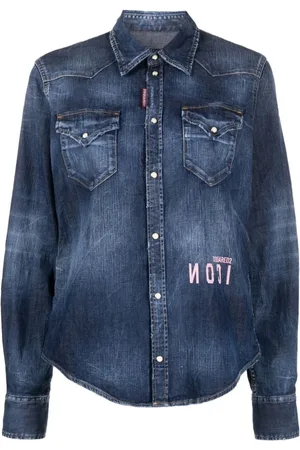 Dsquared2 Blouses & Shirts, Dames, Blauw, S, Katoen, Stijlvol Overhemd