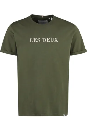 Les Deux Tops, Heren, Groen, S, Katoen, T-shirt met Geribbelde Halslijn