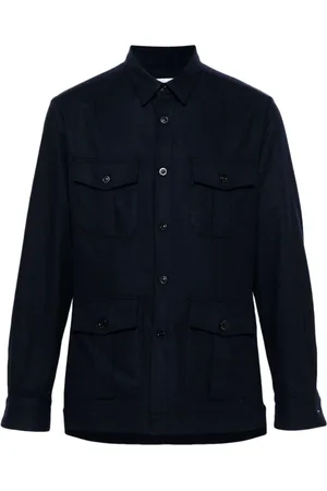 Boglioli Jassen, Heren, Blauw, L, Wol, Blauwe wollen jas met knoopsluiting, stijlvol