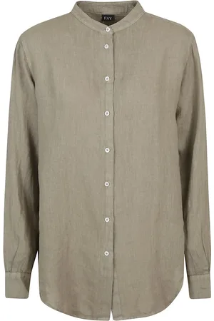 FAY Blouses & Shirts, Dames, Groen, L, Linnen, Groen Linnen Overhemd
