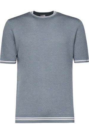 ELEVENTY Truien, Heren, Blauw, 3Xl, Denim, Denim Circle Neck Trui met Korte Mouwen
